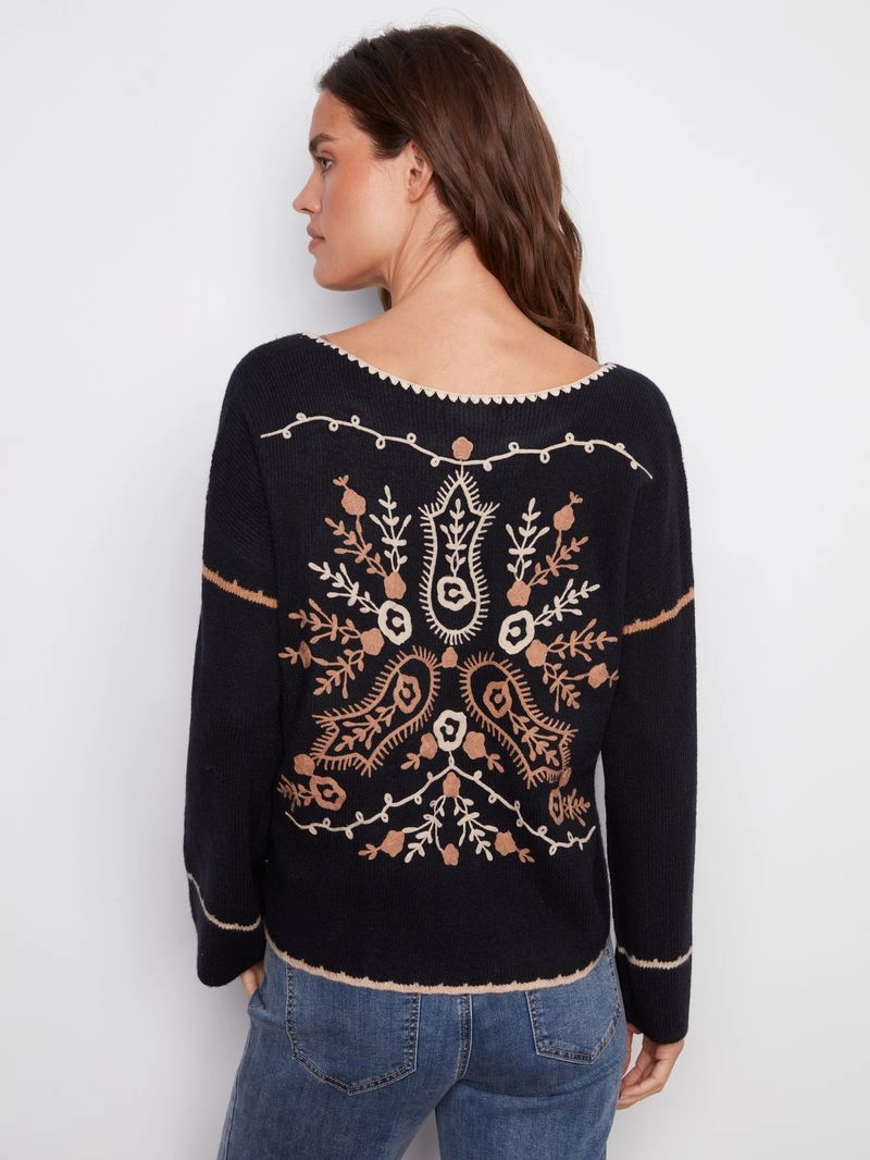 Charlie B. Embroidered Back Sweater QuickDry Texture