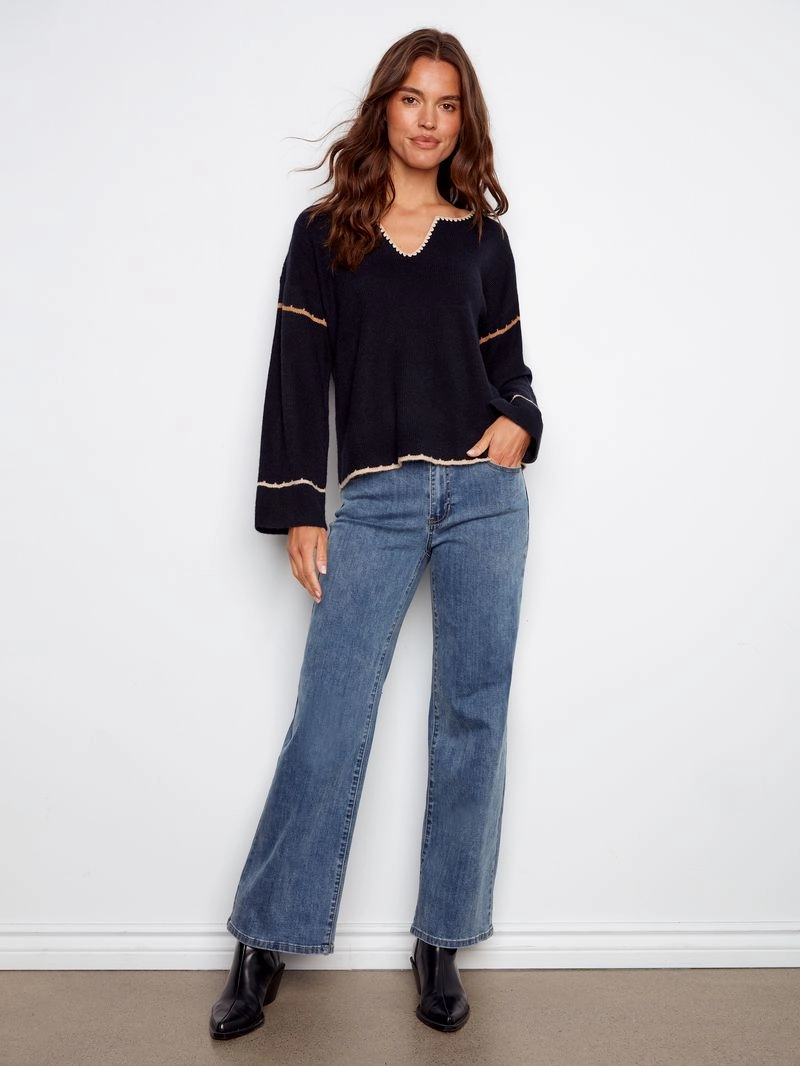 Charlie B. Embroidered Back Sweater PuckerFree Surface