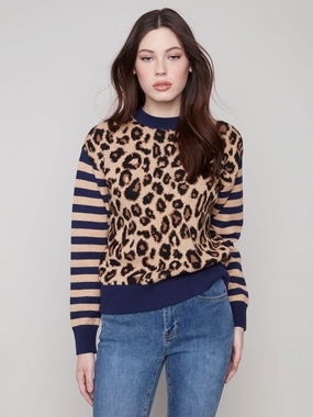 Multi Panel Construction Charlie B. Leopard & Stripes Sweater