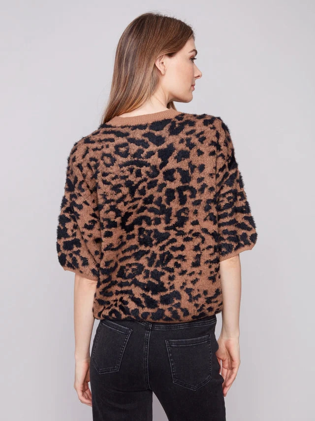 Layered Hemline Charlie B. Leopard Print Balloon Sleeve Sweater