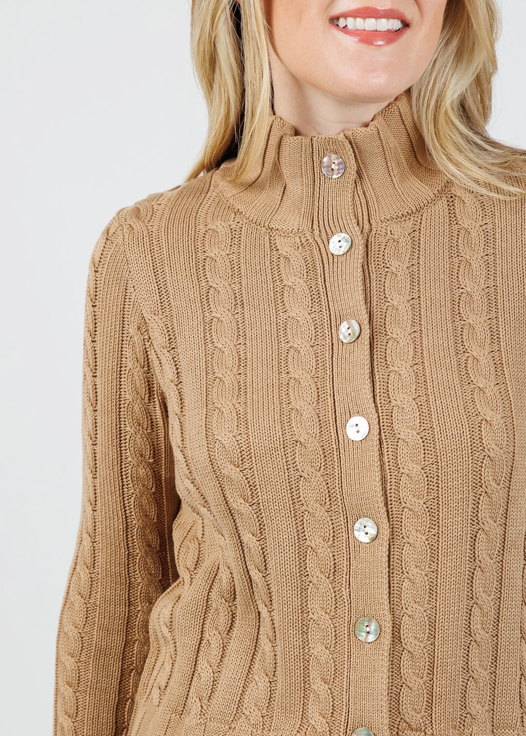 Charlie Cable Long Sleeve Cardigan - Cappuccino Chilly Season Wear Effortless Wear