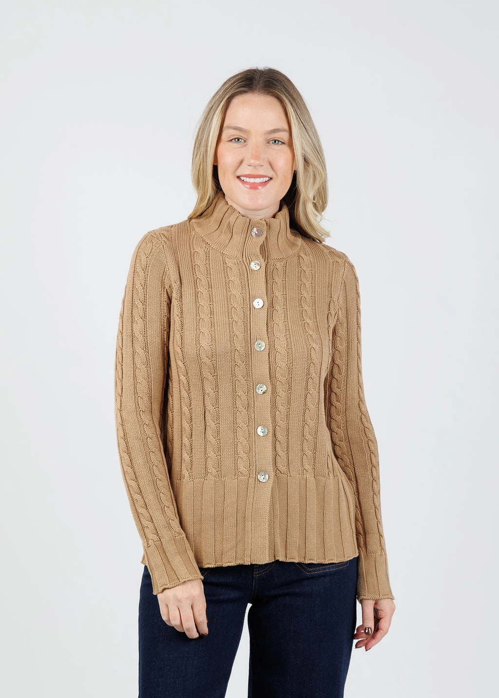 Stylish Knit Look Charlie Cable Long Sleeve Cardigan - Cappuccino
