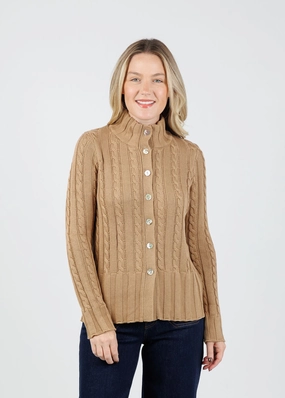 Stylish Knit Look Charlie Cable Long Sleeve Cardigan - Cappuccino