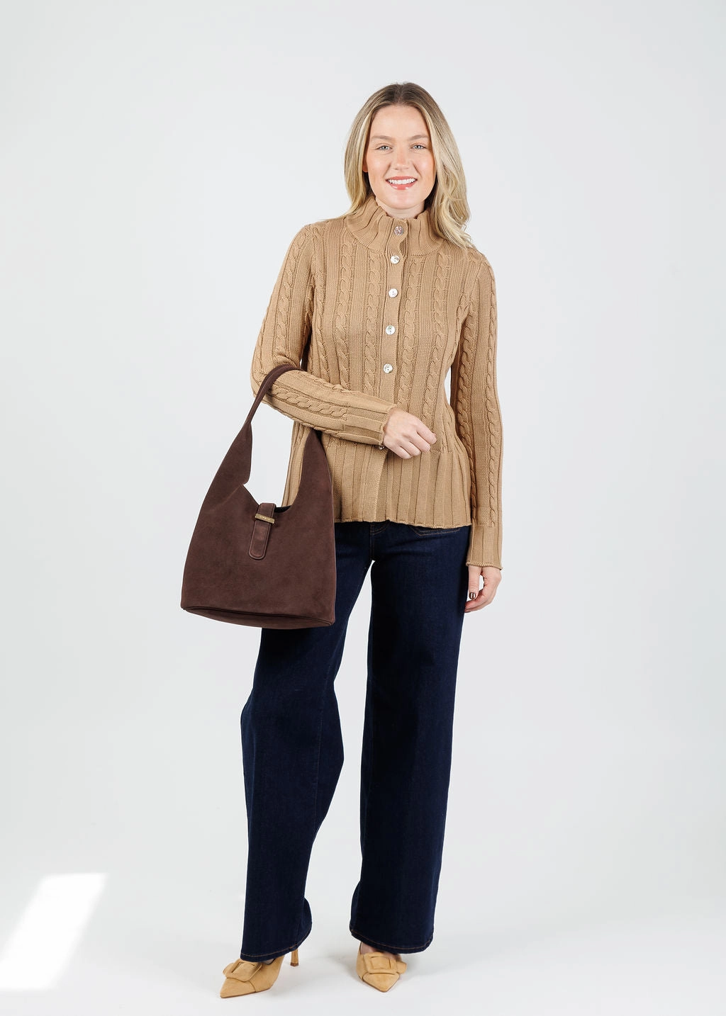 Effortless Layering Charlie Cable Long Sleeve Cardigan - Cappuccino