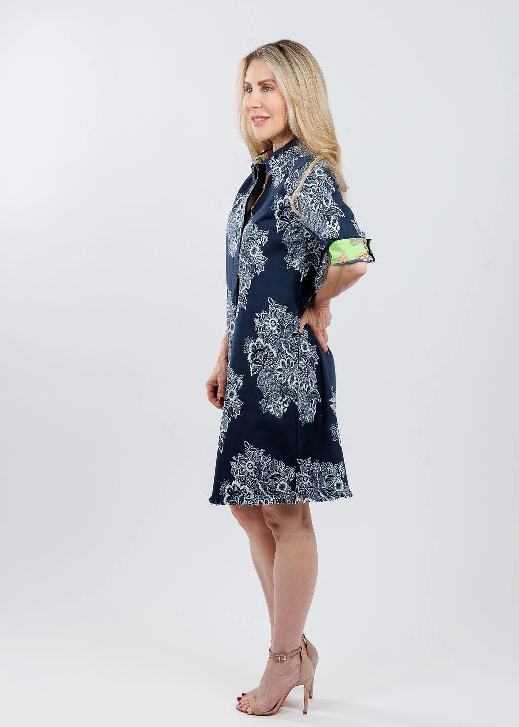 Chatham Dress - Navy White Floral Cool Structure Velvet-Edge