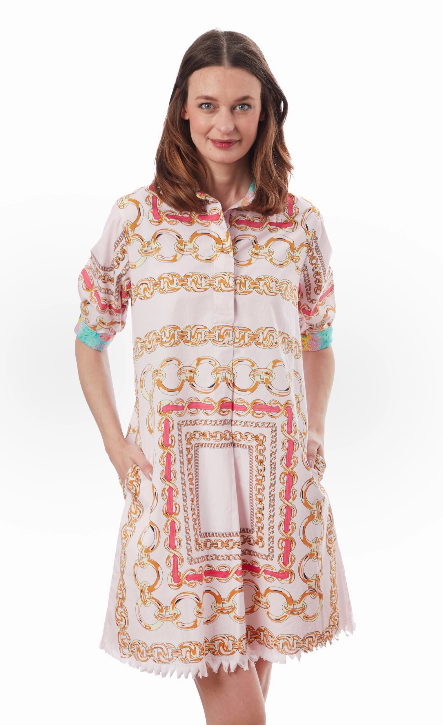 Chatham Dress - Pink Links Print Minimal Tone