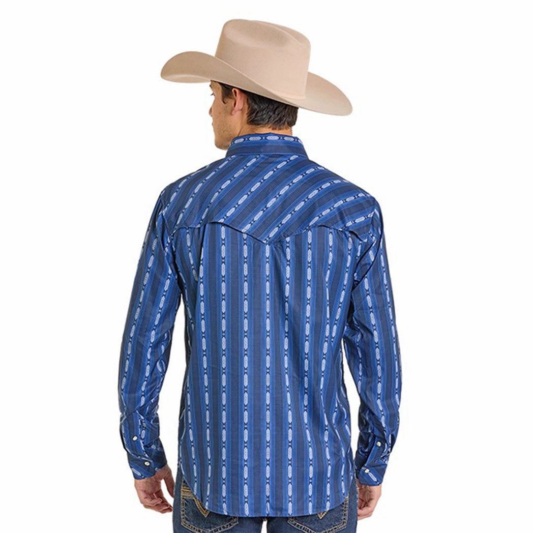 Soft Comfort Men's Rock & Roll Denim Tek Aztec Navy Long Sleeve Shirt