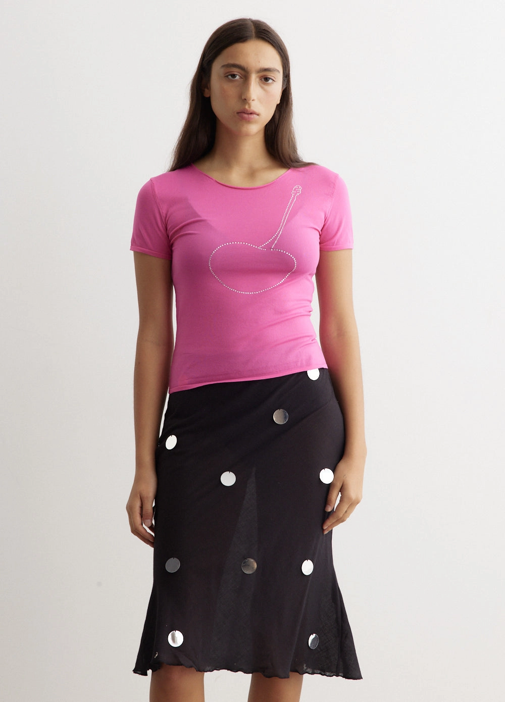 Drop Shoulder Cut StretchFabric Cherry Brillo Top