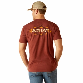 Ariat Men's Rust Southwest Cactus Tee Chambray Fabric Minimalist Look