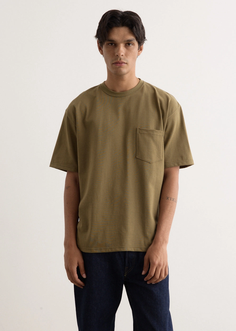 Ribbed Neckline Pocket T-Shirt