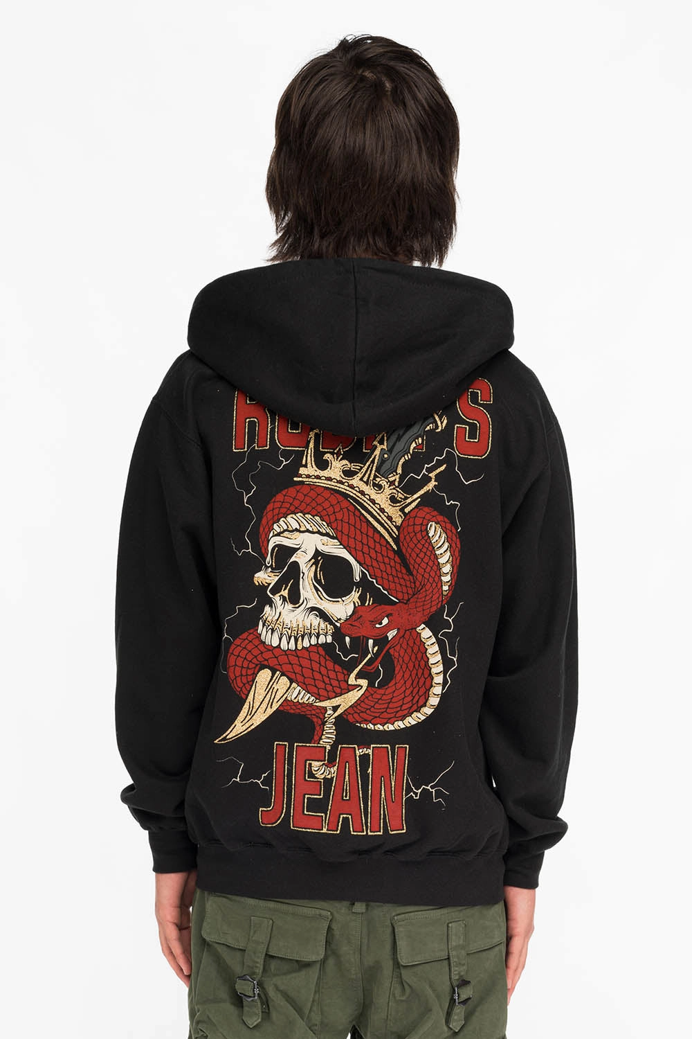 ROBINS SNAKE SKULL GOLD GLITTER ZIP HOODIE IN BLACK Casual Vibe Easy Movement