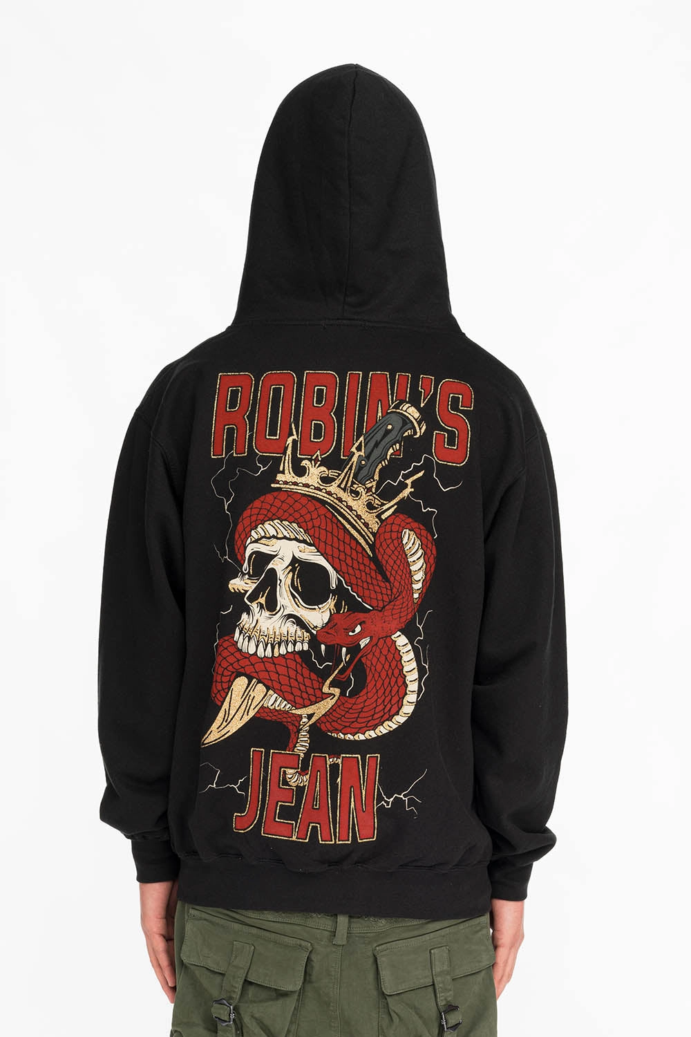 ROBINS SNAKE SKULL GOLD GLITTER ZIP HOODIE IN BLACK Trendy Look