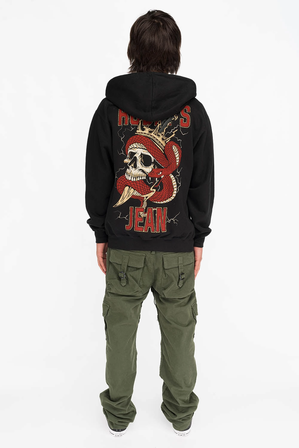 Perfectly Warm Abrasion Resistant Edging ROBINS SNAKE SKULL GOLD GLITTER ZIP HOODIE IN BLACK