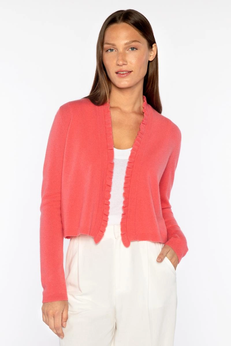 Luxury Knit Cozy Design Fit Ruffle Trim Cardigan