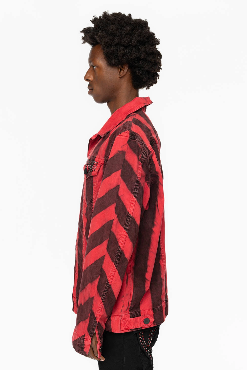 Outdoor Activity Anti Slip Cuffs PRISONER JEAN JKT IN BLACK AND RED WASH WITH RED AND JET BLK  CRYSTALS