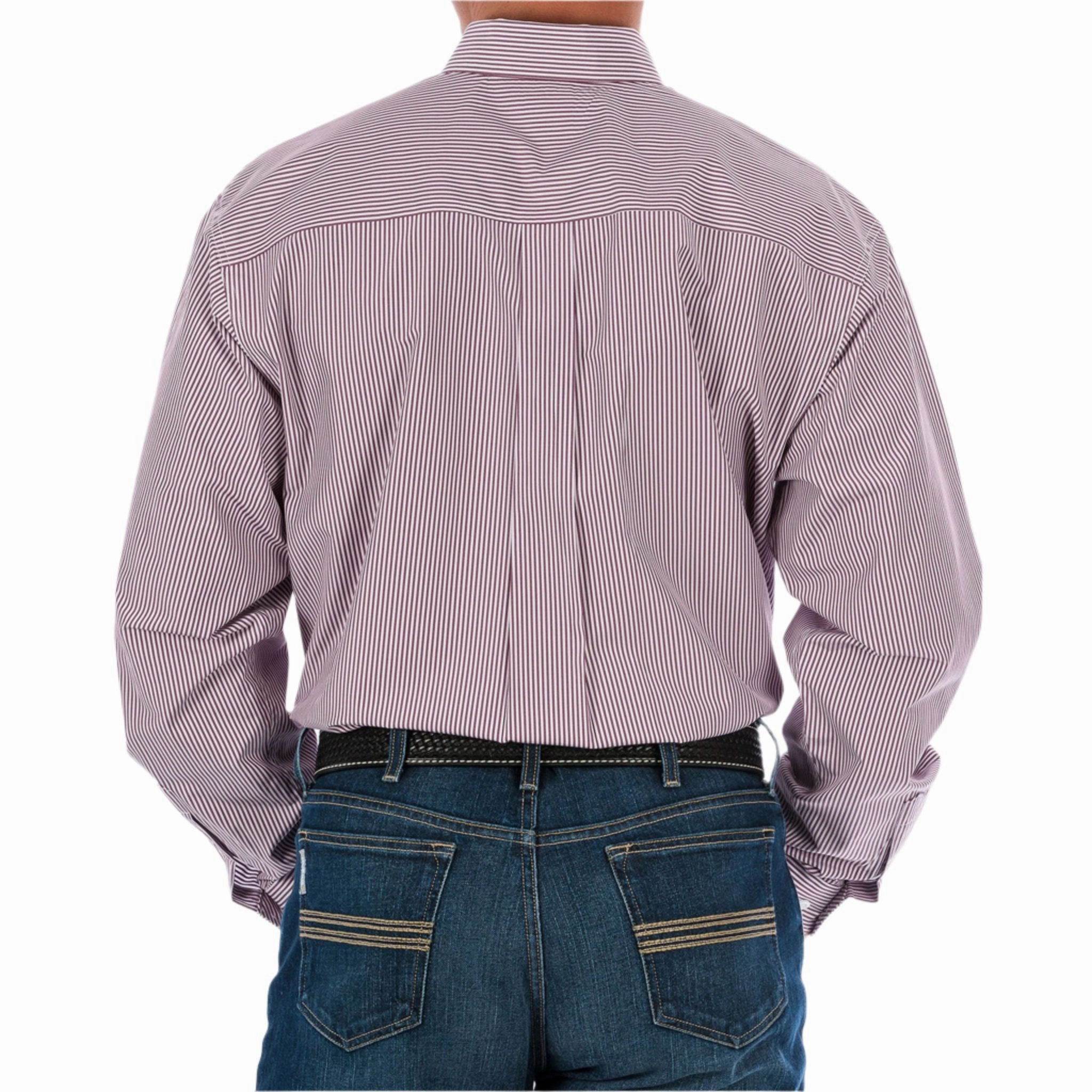 Cinch Men's Burgundy Stripe Tencel Long Sleeve Shirt Petite Cut Fashion Comfort