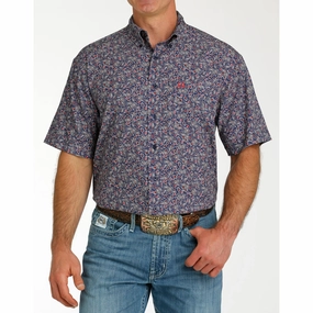 Cinch Men's Navy Print Short Sleeve Durable Buttons