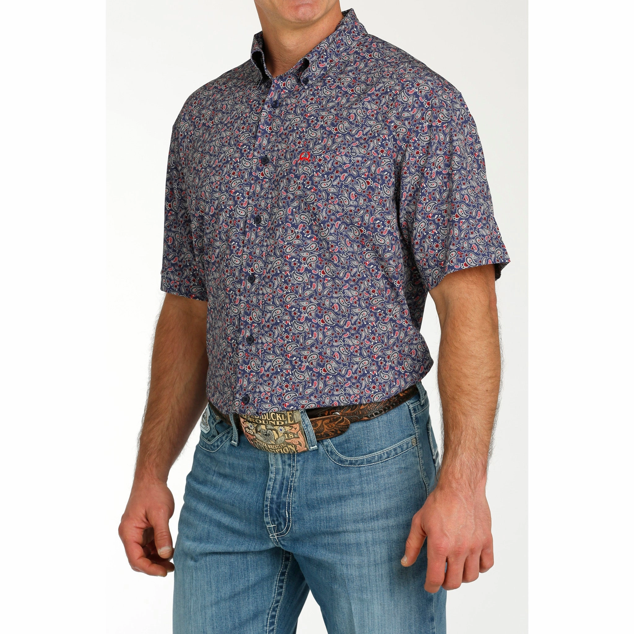 Cinch Men's Navy Print Short Sleeve Plus Size