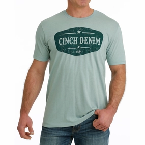 Unique Design Winter Layering Cinch Men's Turquoise Logo Tee
