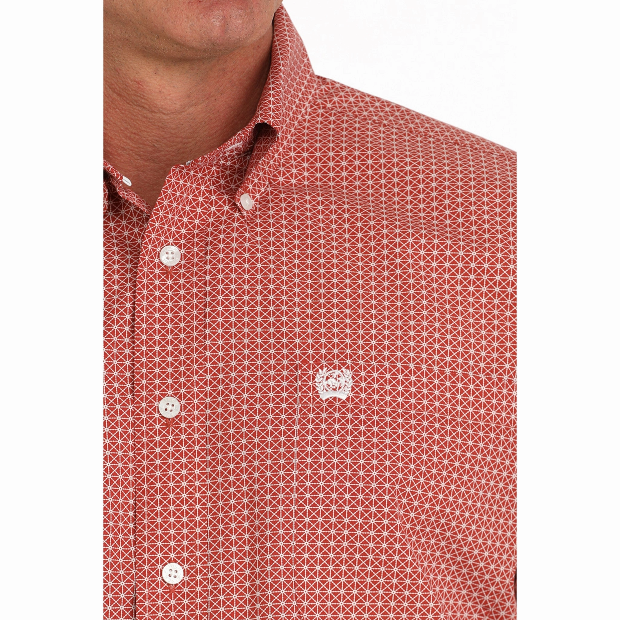 Comfy Design Cinch Button Down Long Sleeve Red Print