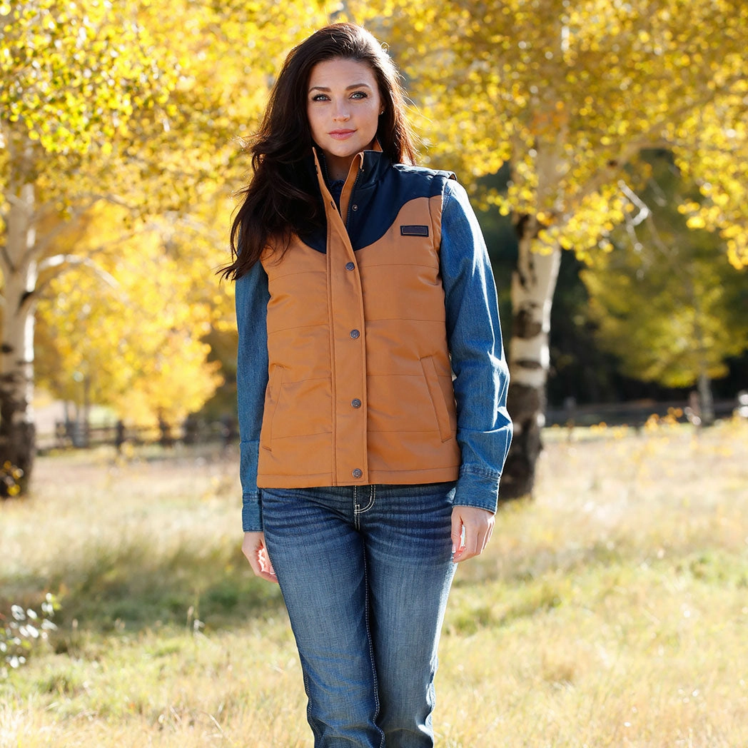 Eco Friendly Padding Cinch Ladies Brown & Navy Canvas Vest