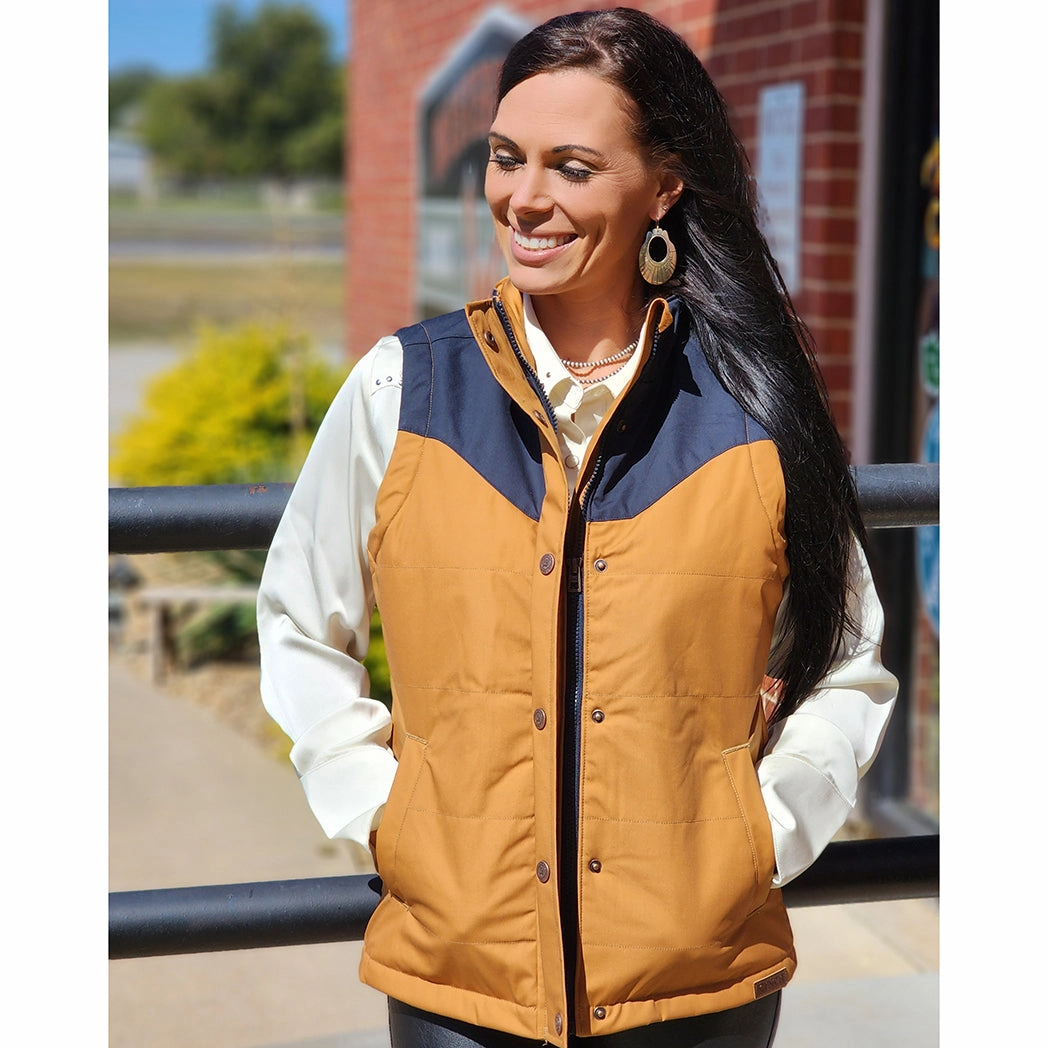 Sun Protection Fabric WeatherproofCoating Cinch Ladies Brown & Navy Canvas Vest