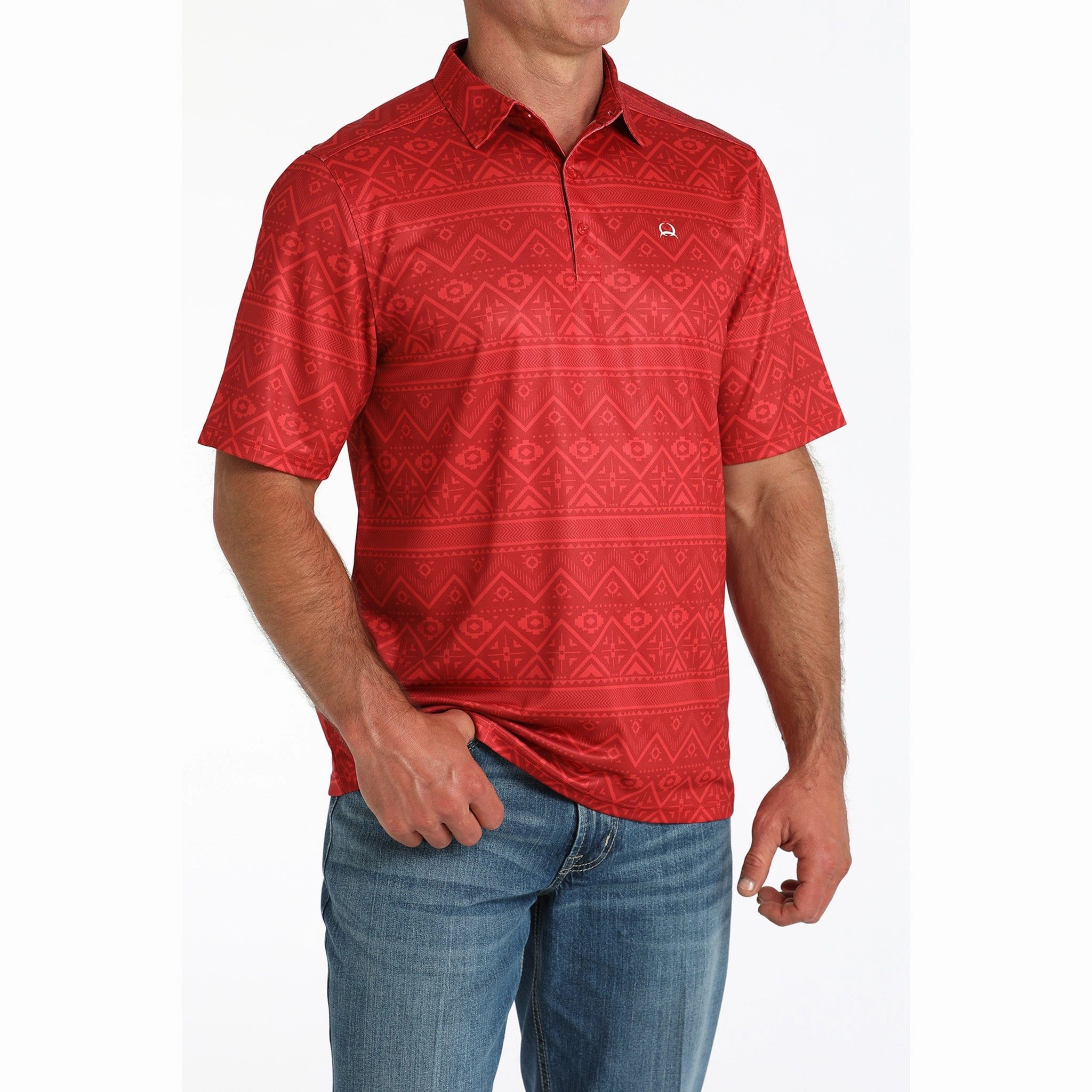 Sustainable Manufacturing Process Subtle Print Cinch Men's Arena Flex Red Aztec Polo