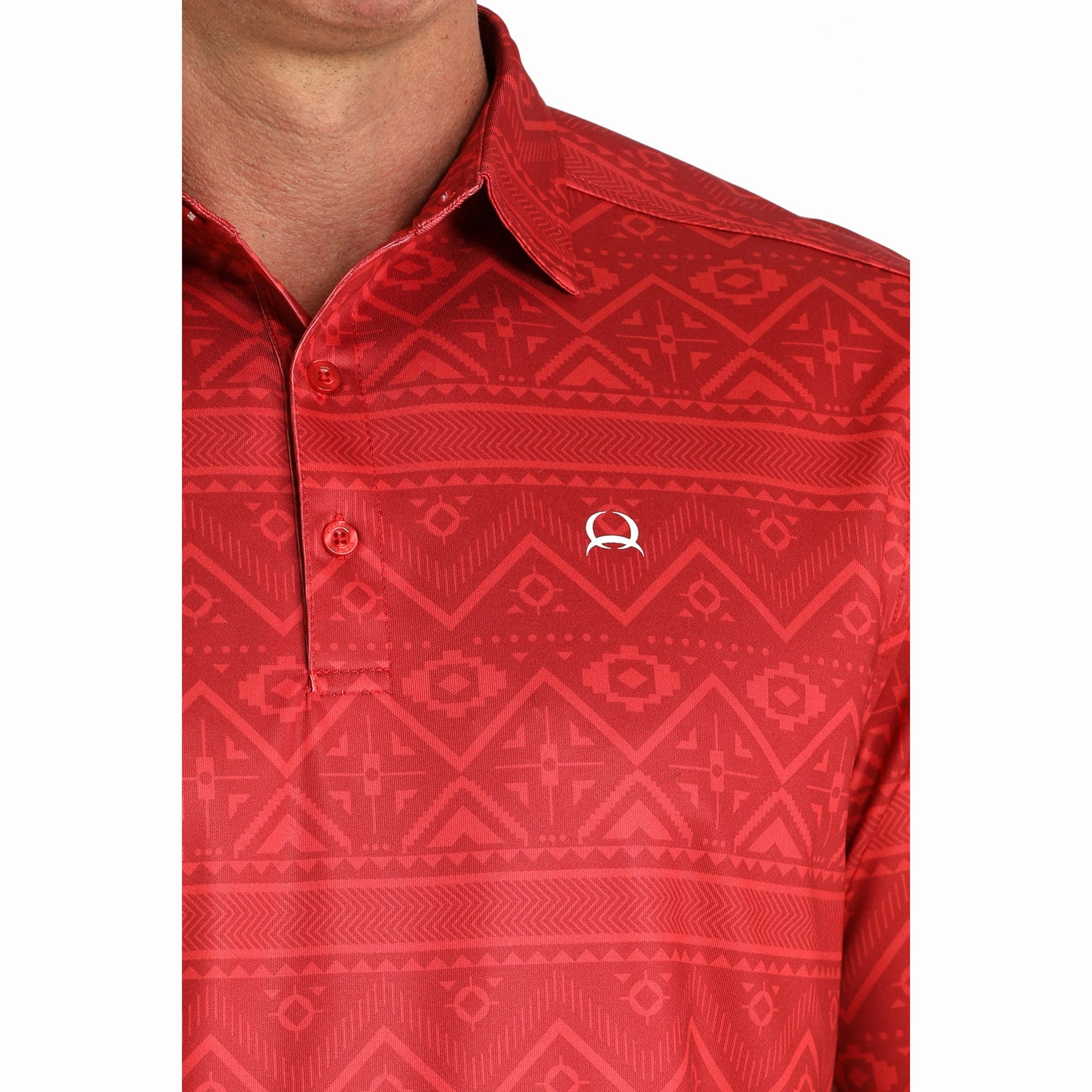 Cinch Men's Arena Flex Red Aztec Polo Polished Look Vibrant Hue