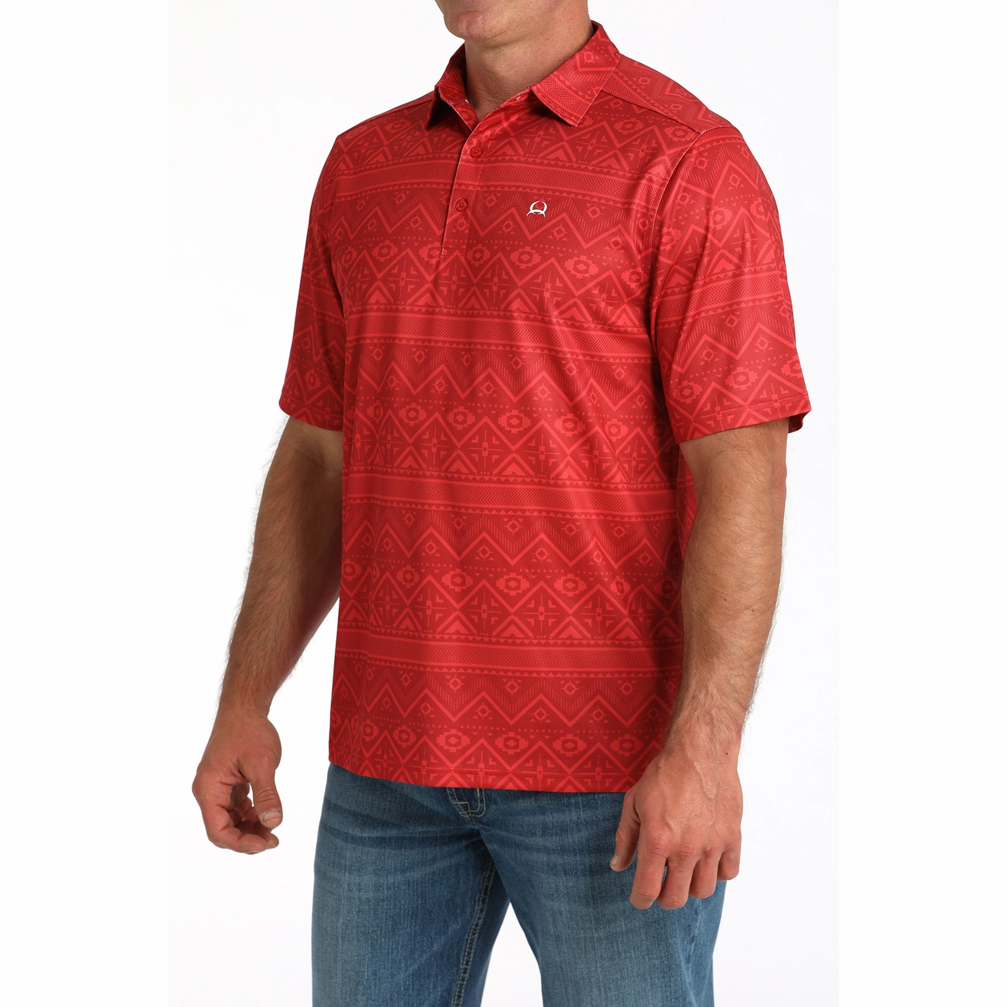Flexible Shoulder Construction Cinch Men's Arena Flex Red Aztec Polo