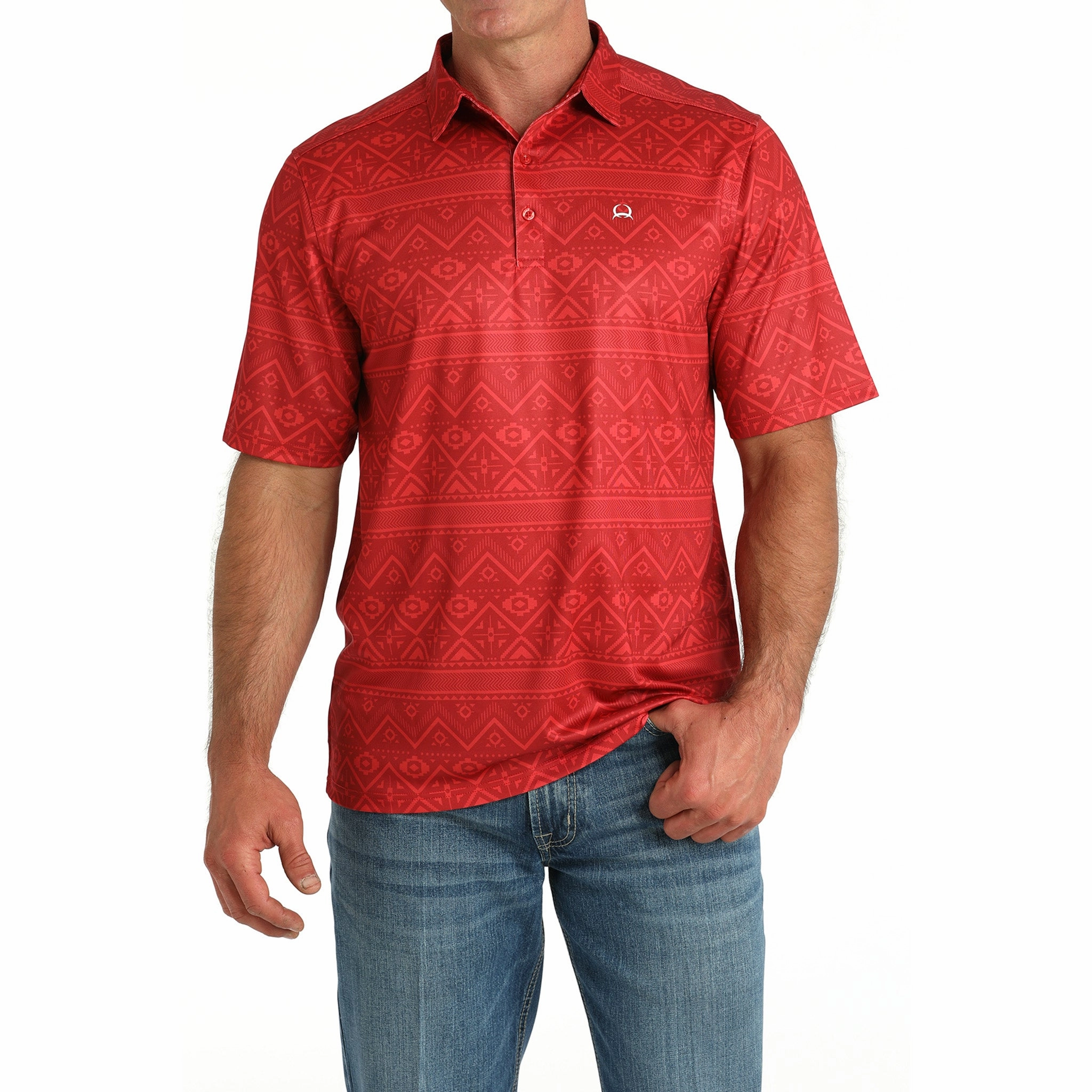 Work-to-Weekend Cinch Men's Arena Flex Red Aztec Polo