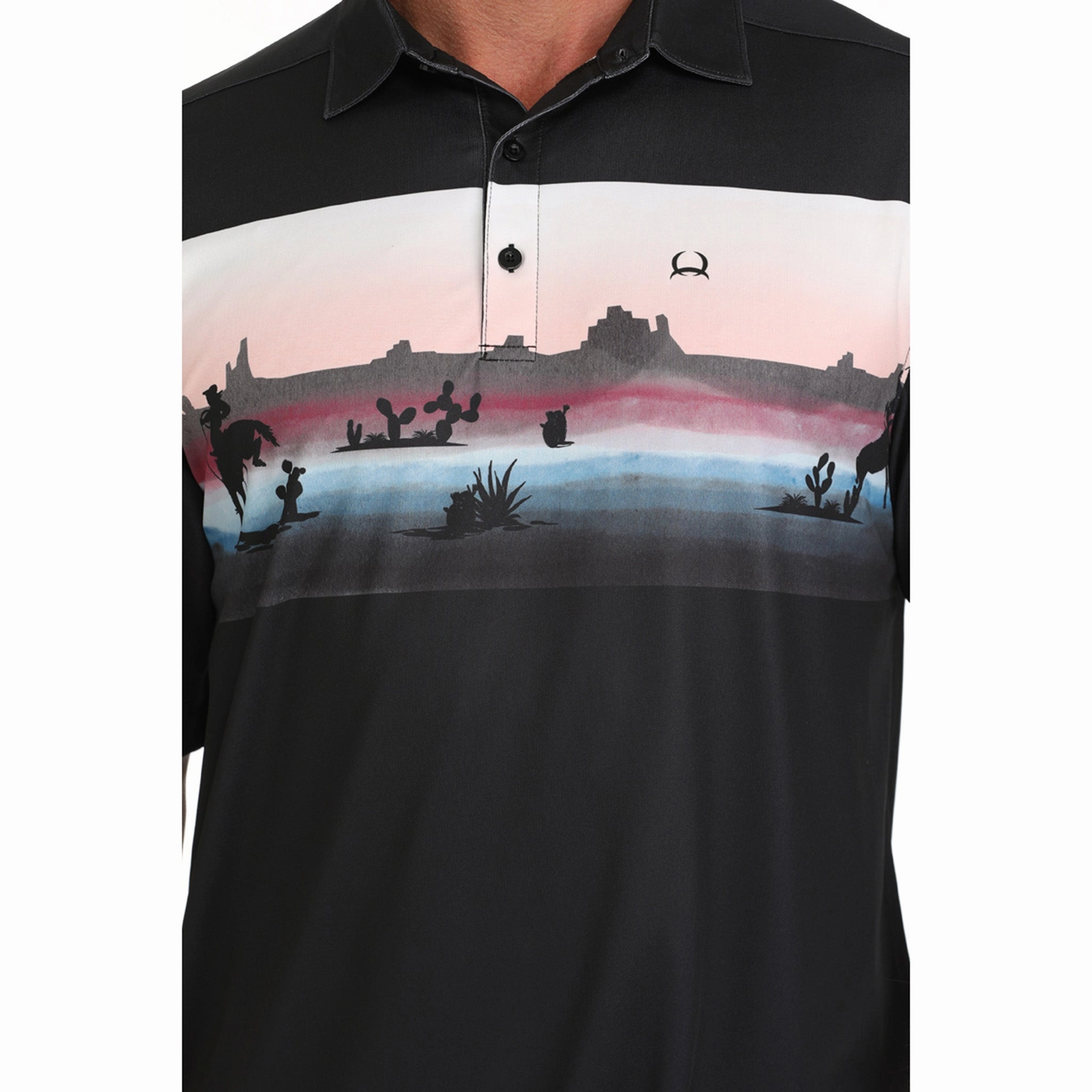 Cinch Men's Arenaflex Black Desert Scene Polo Button-up Beach Attire