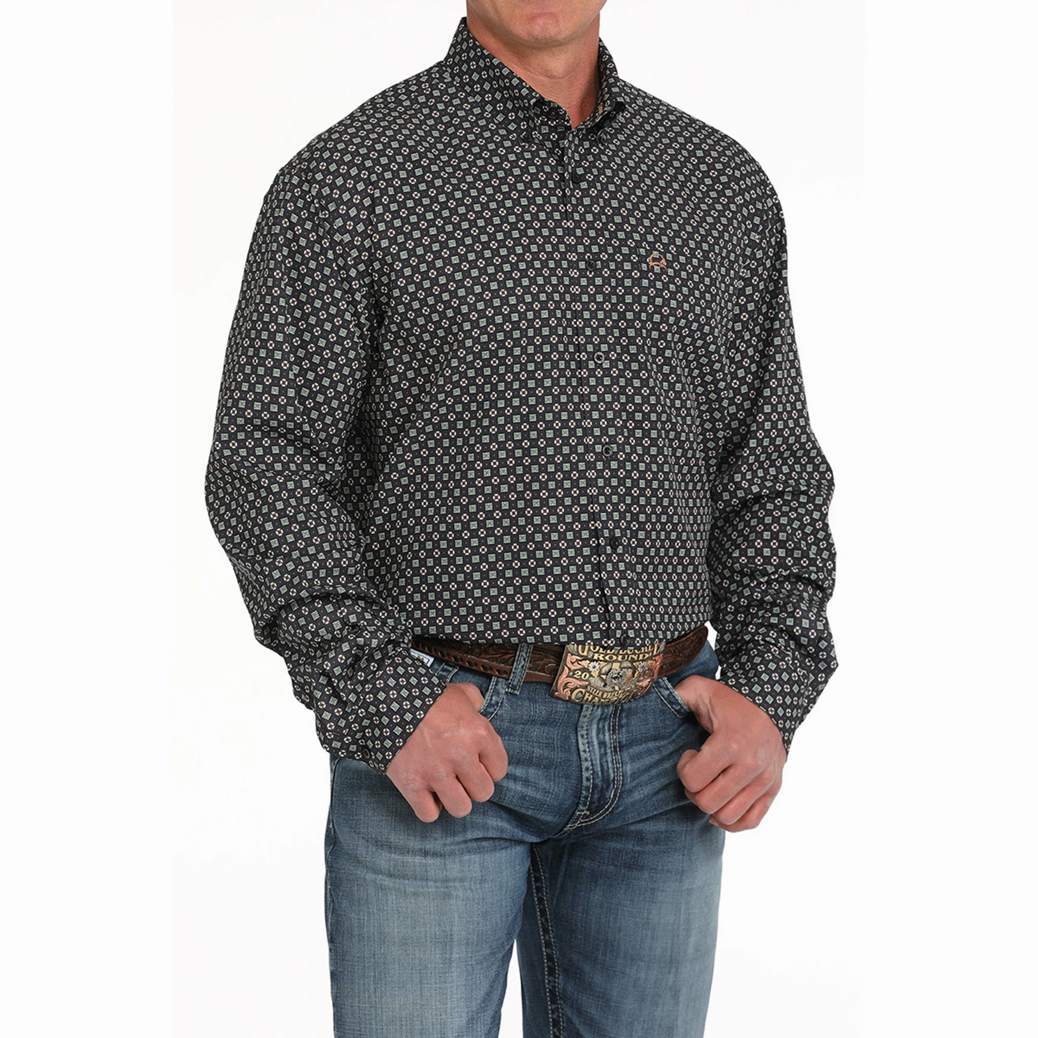 Cinch Men's Arenaflex Navy Medallion Print Long Sleeve Must-Have Item Quick Dry Technology