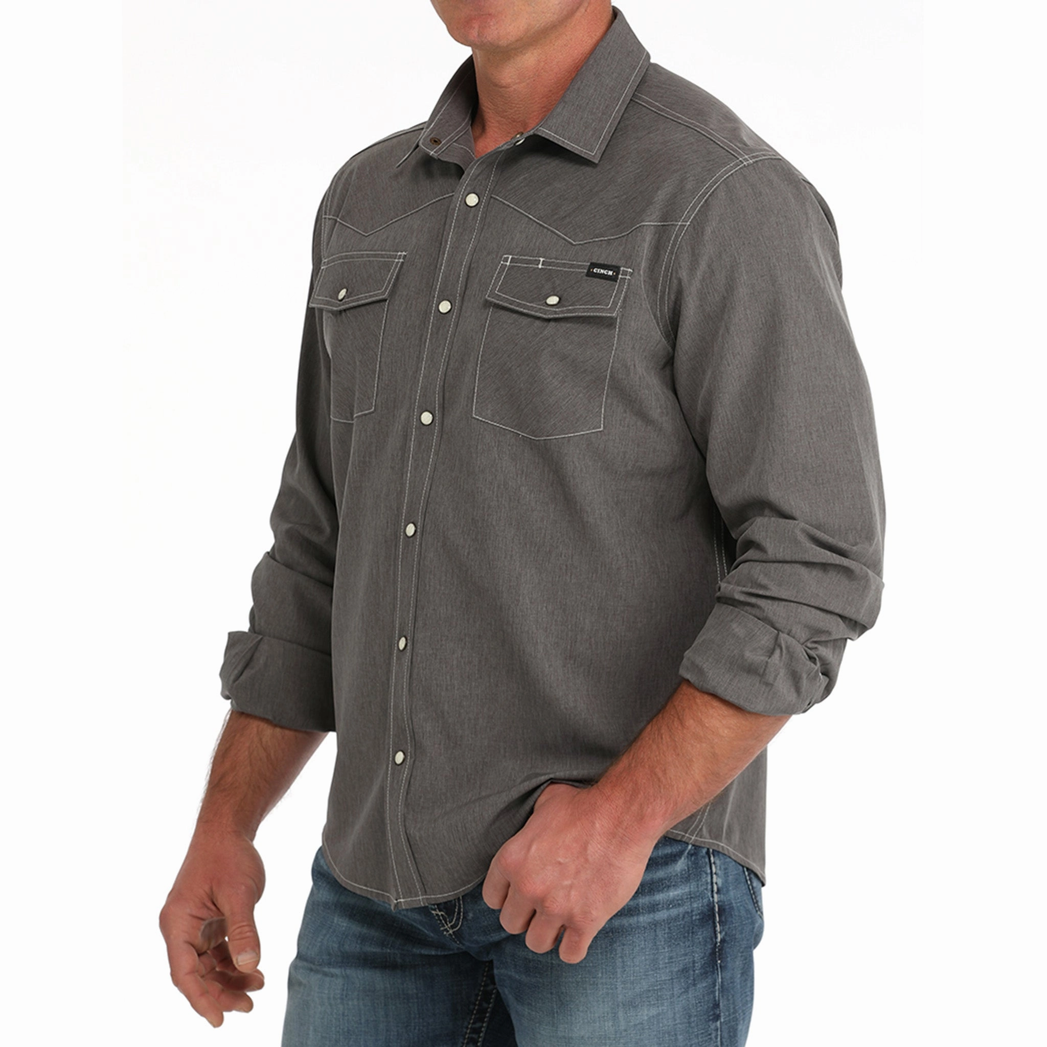 Athleisure Trend Smooth Texture Cinch Men's Arenaflex Western Camp Shirt - Charcoal