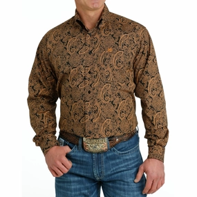 Cinch Men's Black & Gold Paisley Shirt Functional Pocket Versatile Styling