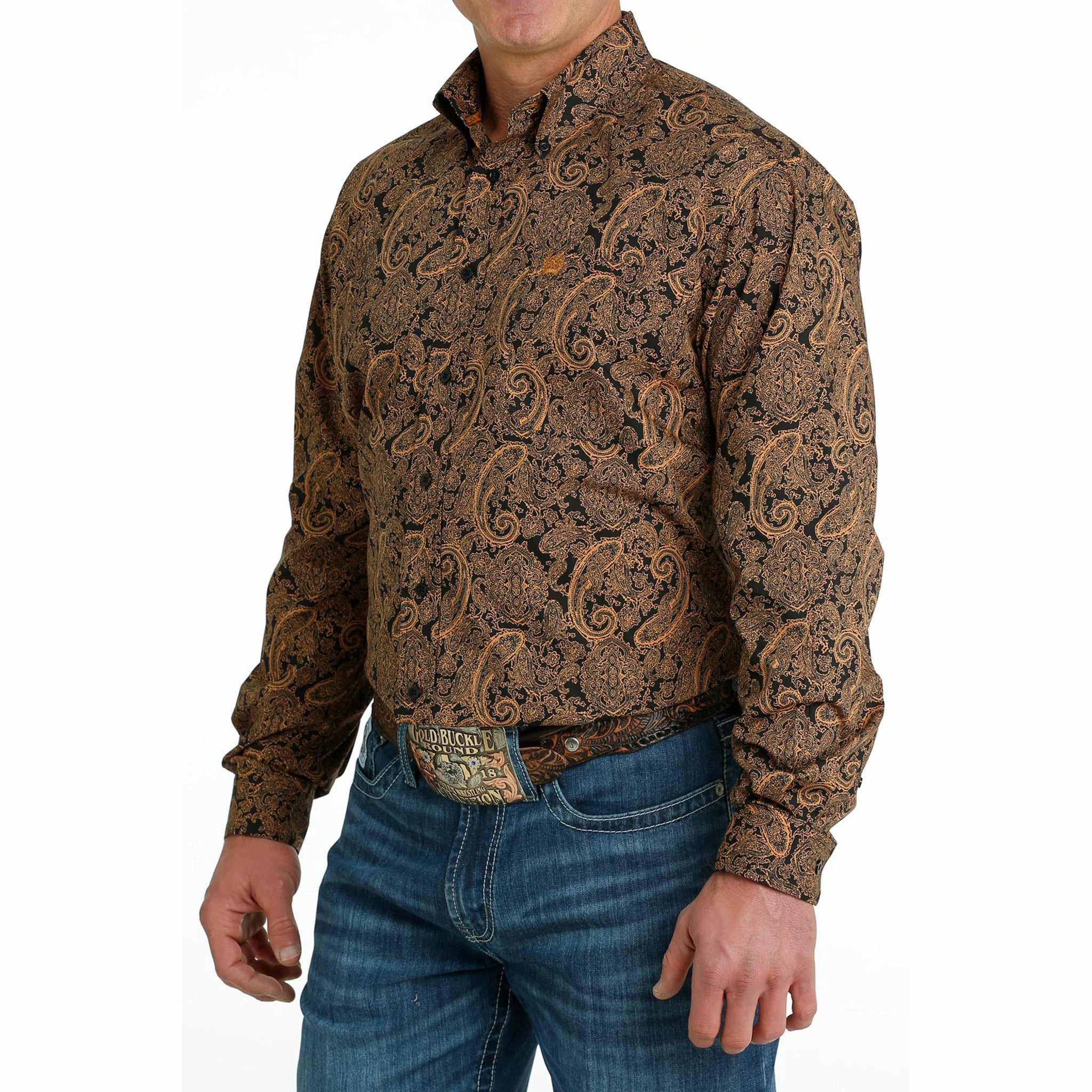 Cinch Men's Black & Gold Paisley Shirt Loose Comfort