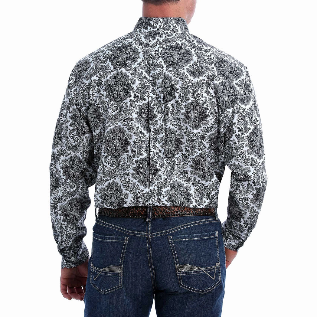 Cinch Men's Black & White Damask Print Long Sleeve Work Appropriate Effortless Style