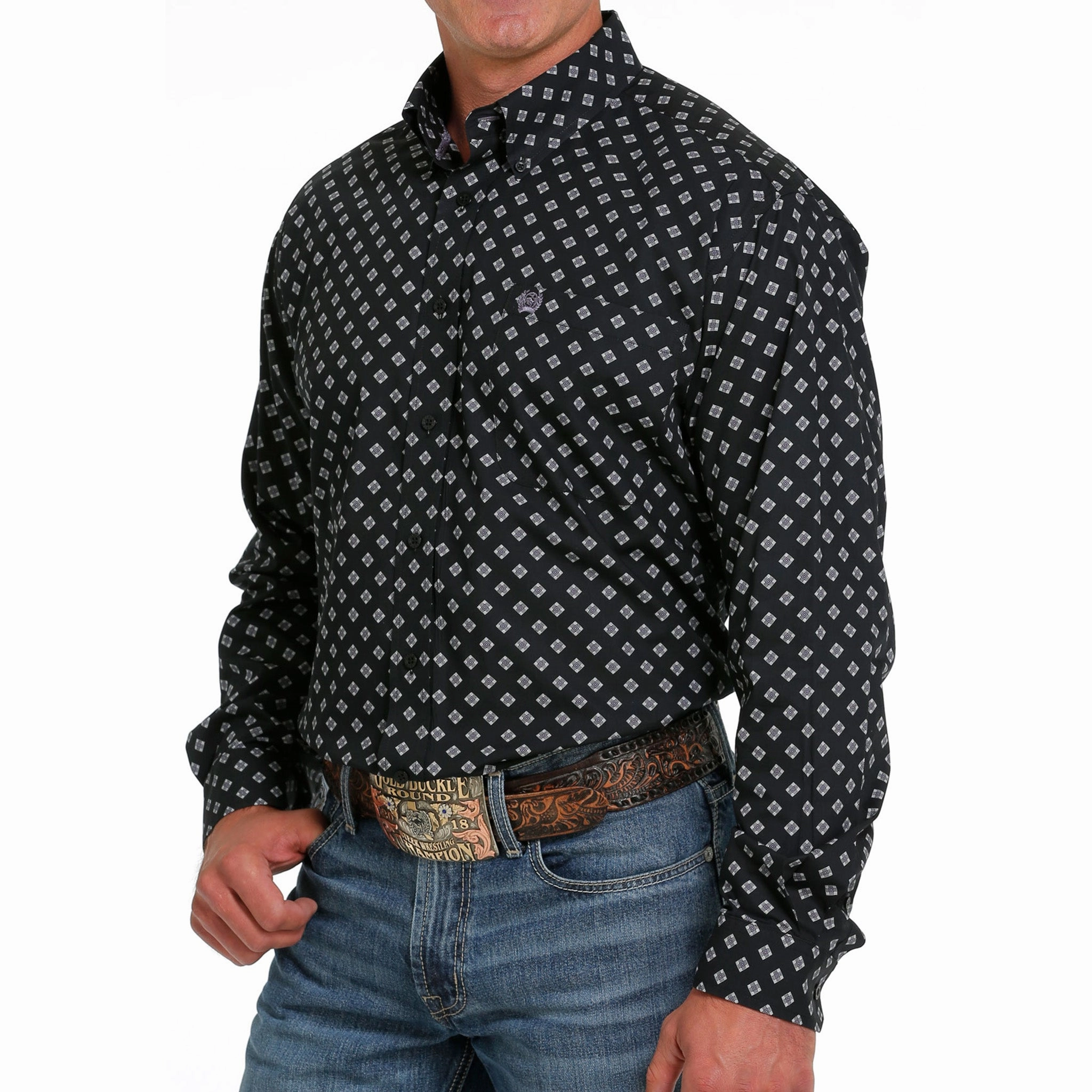 Cinch Men's Black Diamond Print Hidden Placket