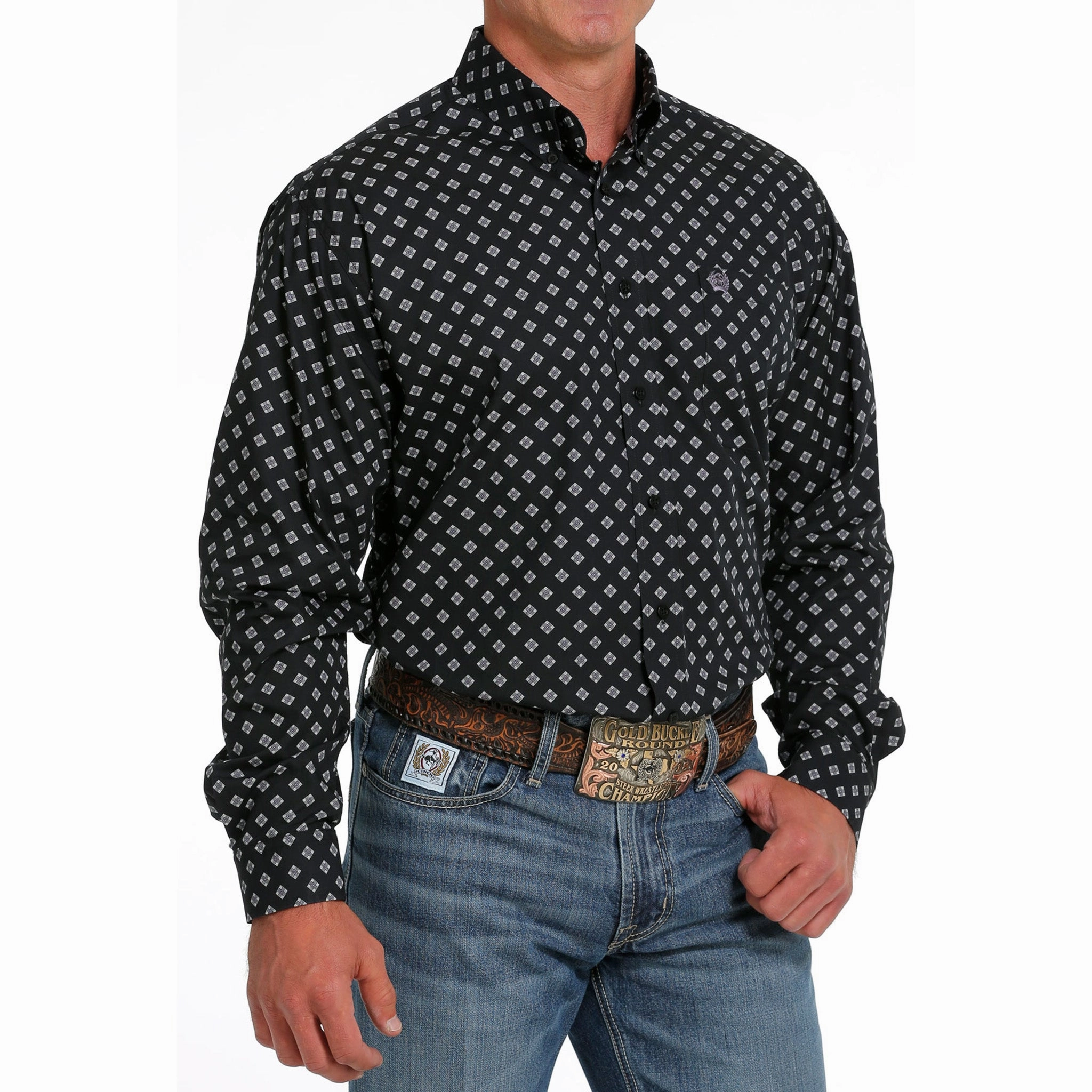 Cinch Men's Black Diamond Print Flatlock stitching Smooth Finish