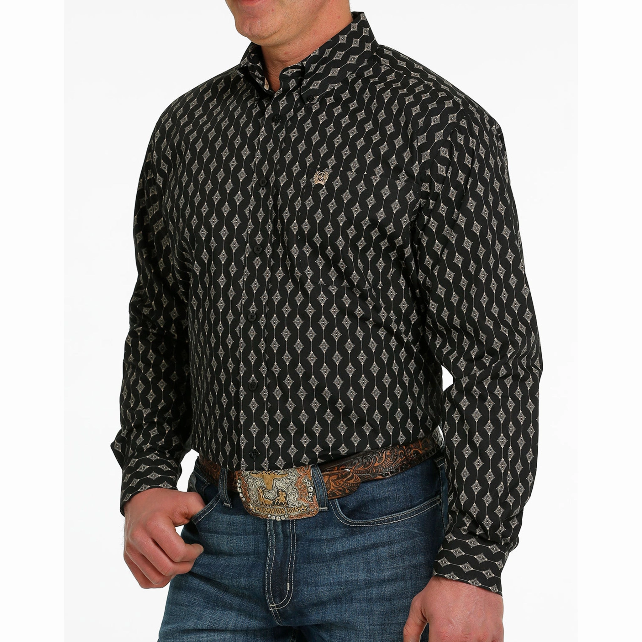 Cinch Men's Black Diamond Print Shirt Soft Touch Poolside Lounge
