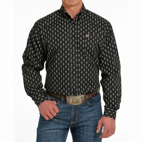 Edgy Fashion Essential Piece Cinch Men's Black Diamond Print Shirt