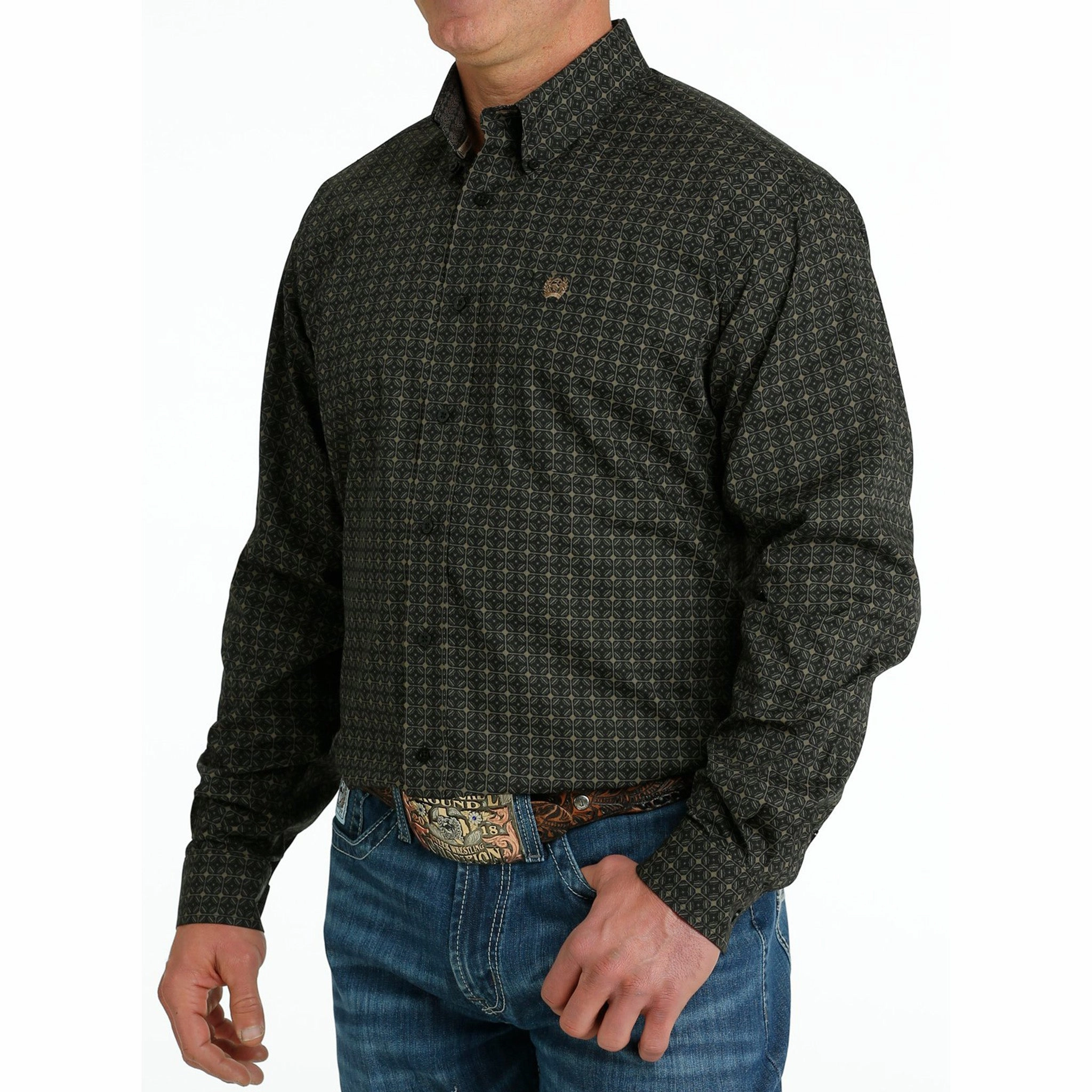 Chill Comfort Flexible Mobility Cinch Men's Black Medallion Shirt