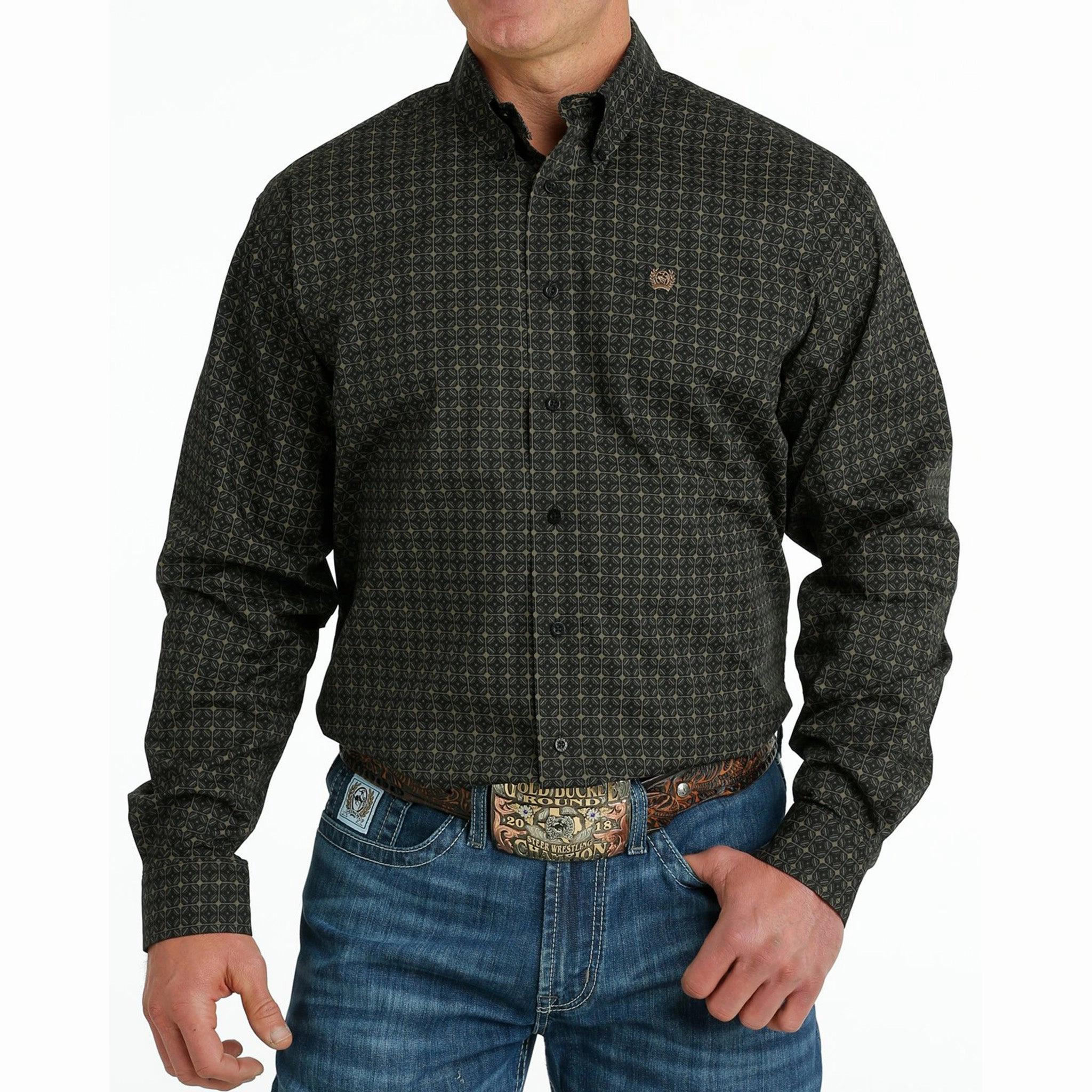 Cinch Men's Black Medallion Shirt V-Neck Trendy Fashion