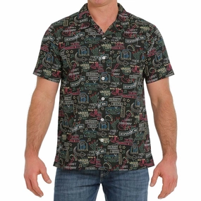 Country Charm Cinch Men's Black Neon Sign Short Sleeve
