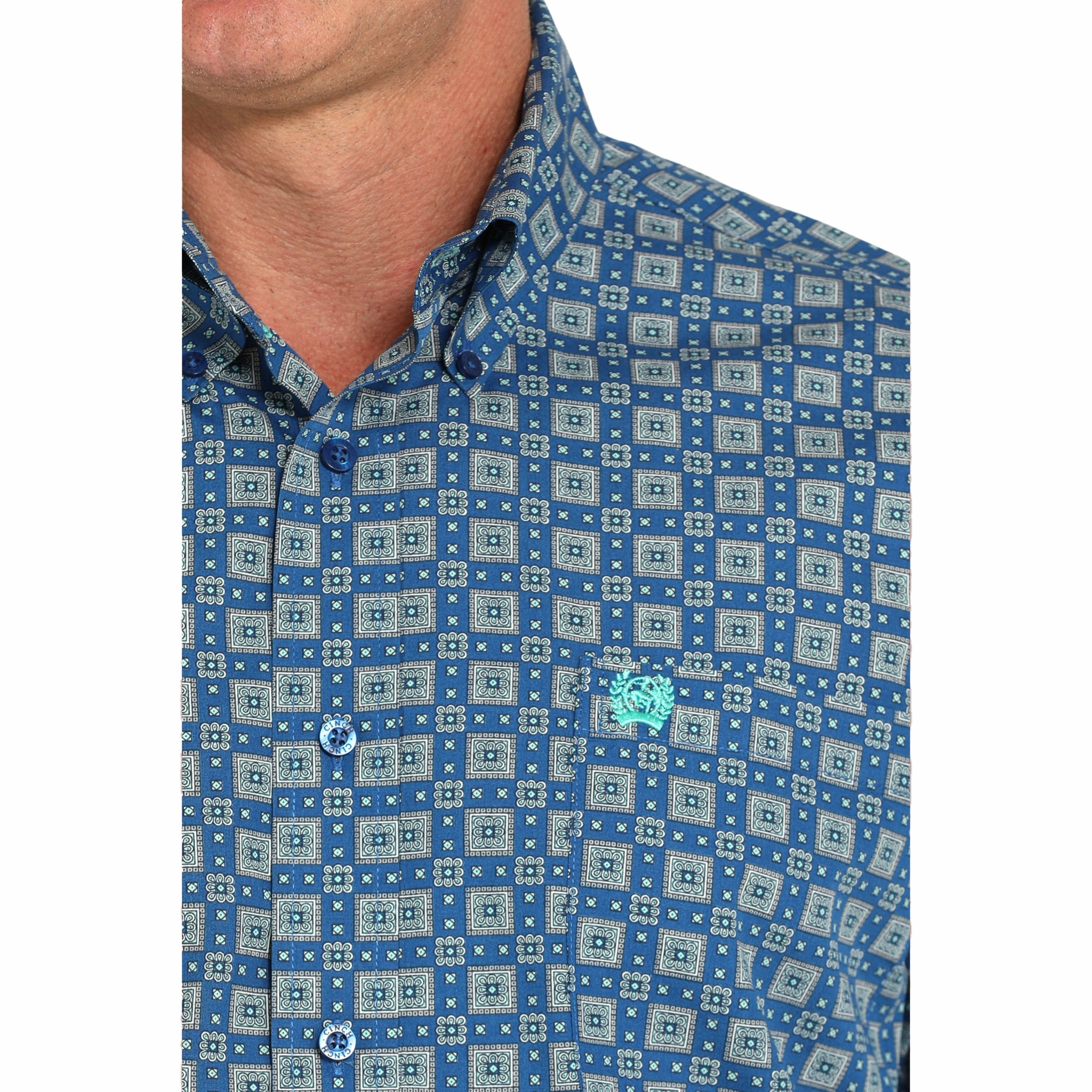 Travel-friendly Plus Size Fit Cinch Men's Blue Medallion Print Long Sleeve
