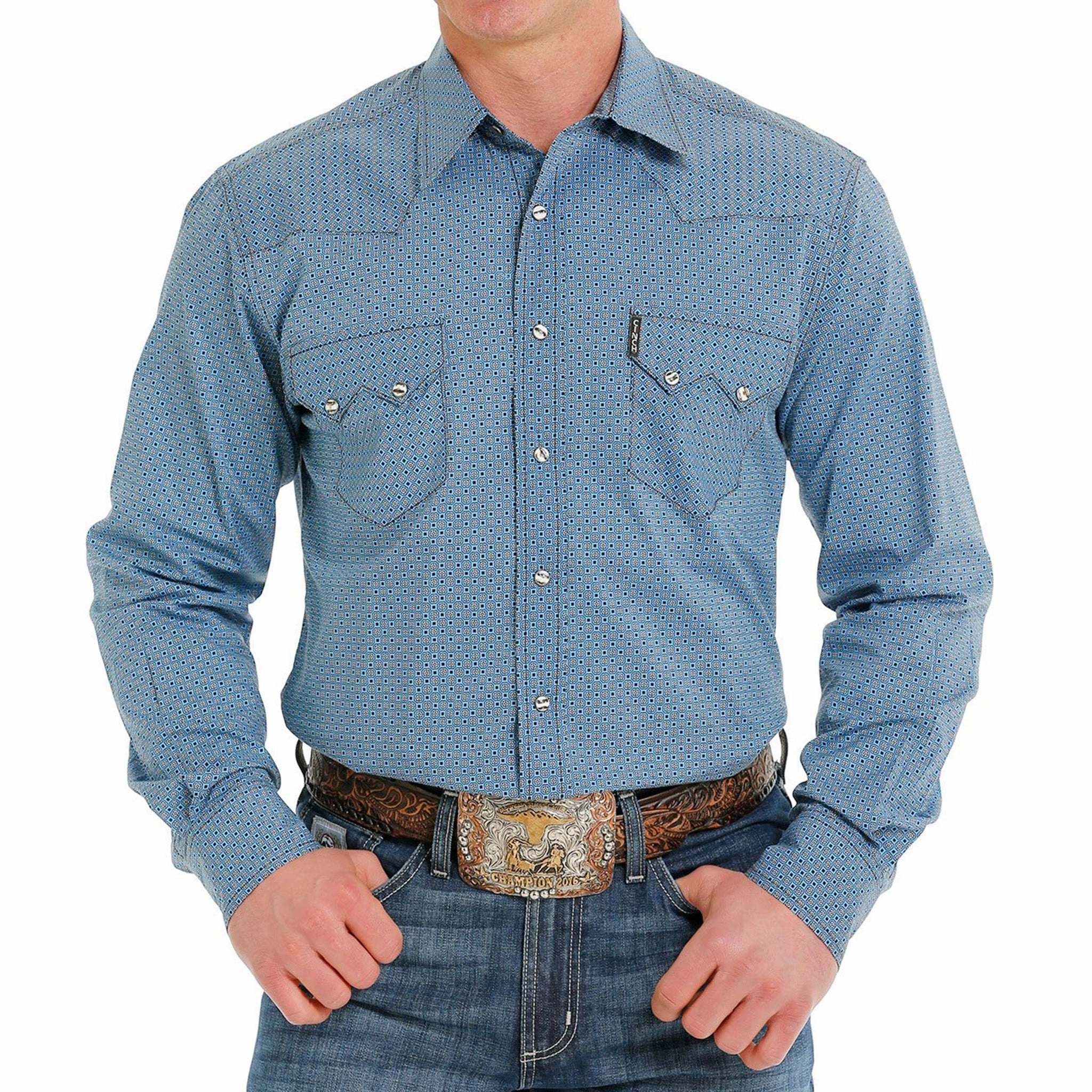 Cinch Men's Blue Print Shirt Versatile Outfit Simple Comfort