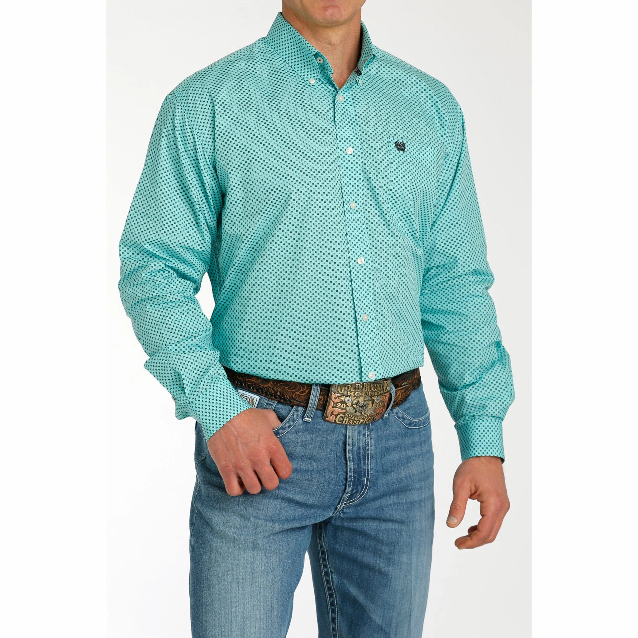 Elegant Finish Cinch Men's Blue Printed Long Sleeve Shirt