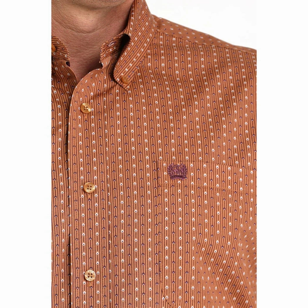 Cinch Men's Brown Geometric Print Long Sleeve Button Down Casual Friday Casual Chic