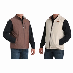 Faux Fur Collar Cinch Men's Burgundy/Cream Reversible Vest