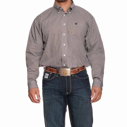 Cinch Men's Burgundy Geo Print Shirt Earthy Hue Multi Functional Pockets