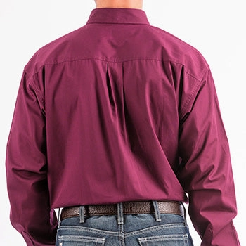 Cinch Men's Burgundy Solid Long Sleeve Shirt Minimalist Fit EasyCare Fabric